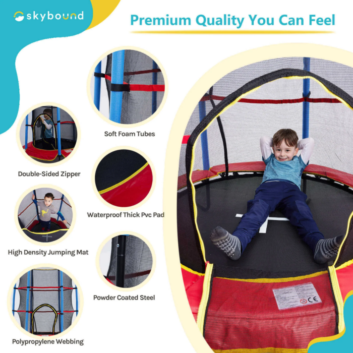 SkyBound 55 Inch Mini Trampoline with Enclosure - Red